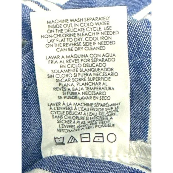 Cabi Striped Linen Blend Top S Blue & White Short Sleeve Keyhole Back - Picture 7 of 8